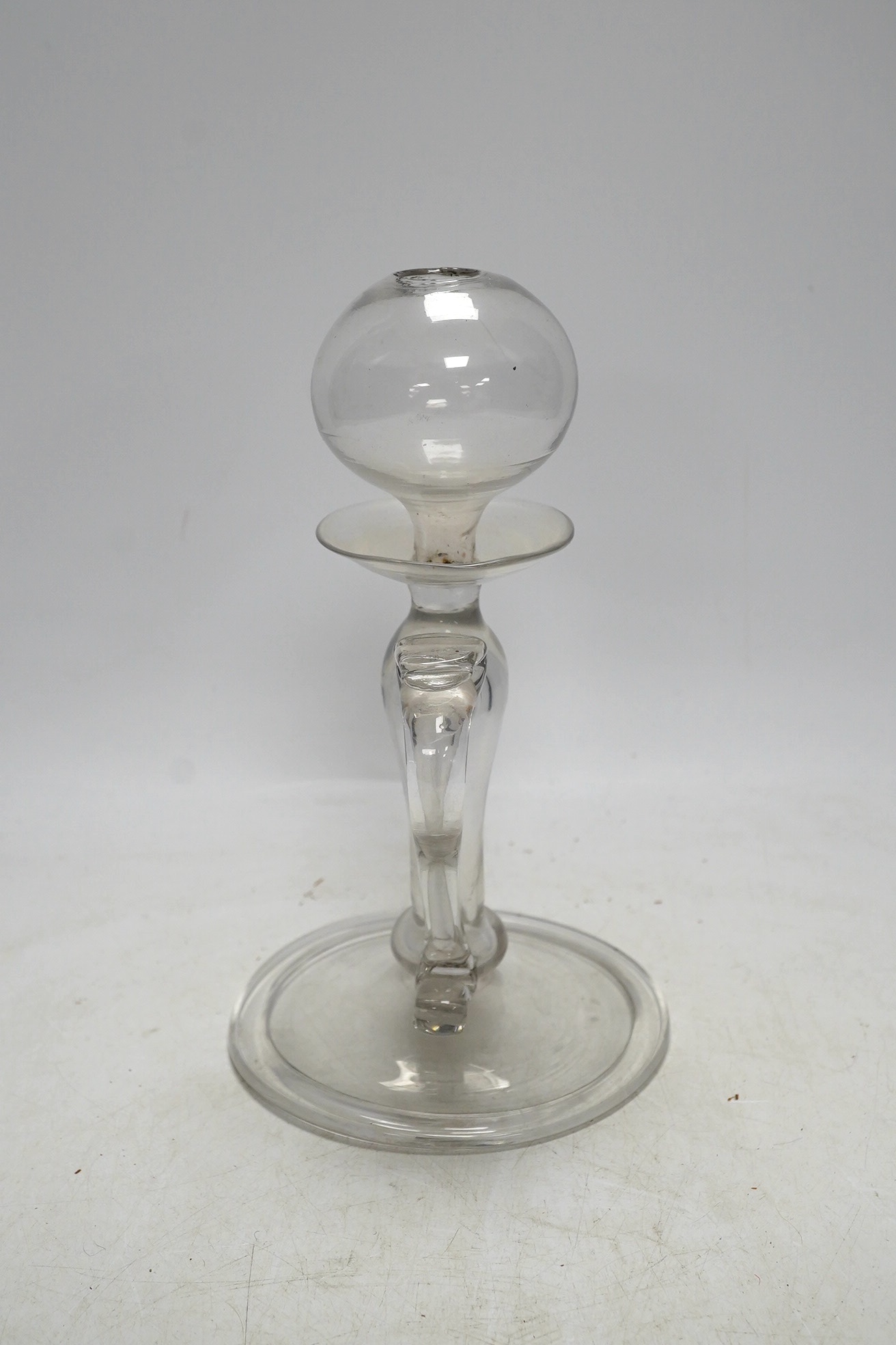 An 18th century glass lacemaker's lamp, 20cm. Condition - good